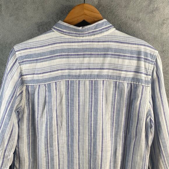 LL Bean Top Large Linen Button Down Long Sleeve Striped Shirt Coastal Relaxed - Picture 7 of 15